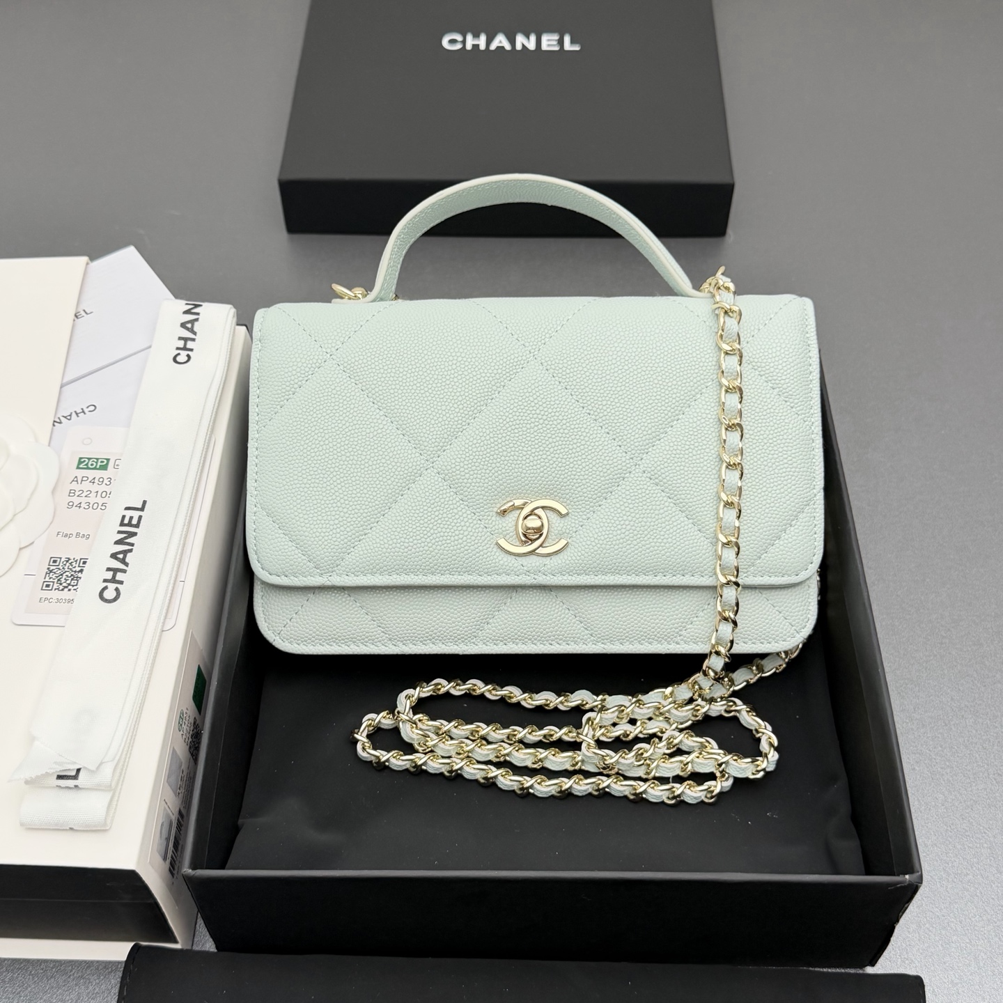 Chanel-CC-Classic-Wallet-on-Chain-WOC-Top-Handle-Shoulder-Crossbody-Bag-Light-Blue