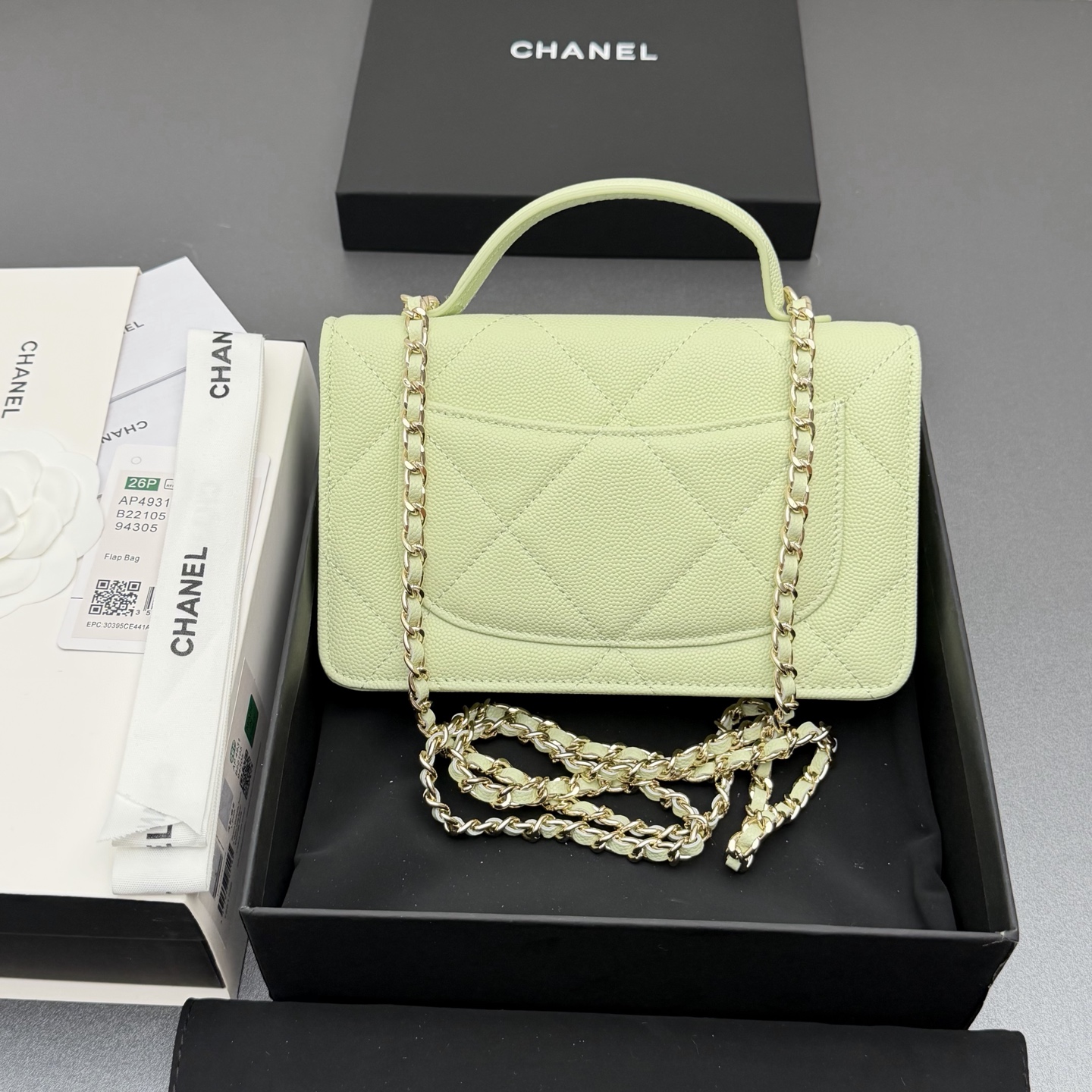 Chanel-CC-Classic-Wallet-on-Chain-WOC-Top-Handle-Shoulder-Crossbody-Bag-Light-Green