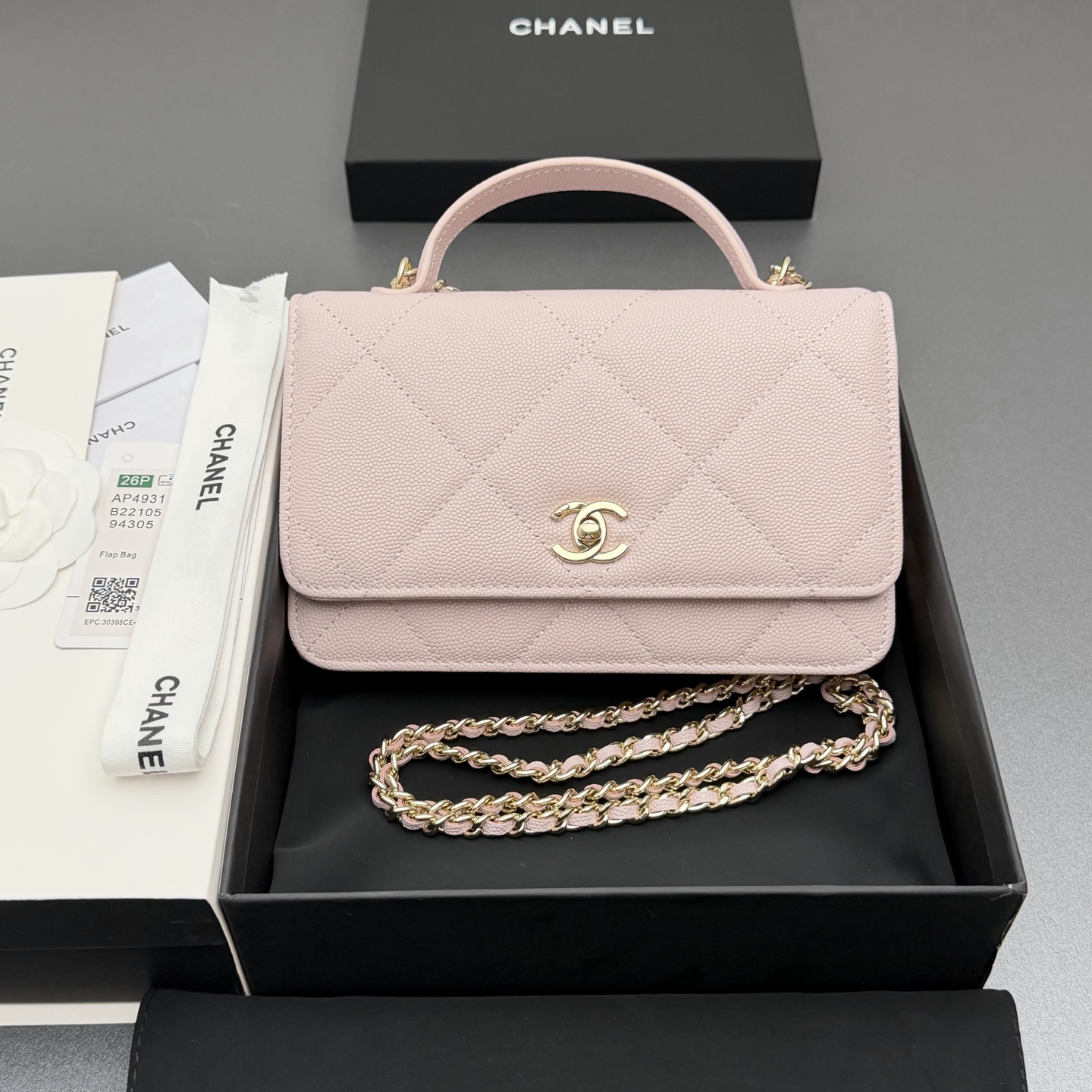 Chanel-CC-Classic-Wallet-on-Chain-WOC-Top-Handle-Shoulder-Crossbody-Bag-Light-Pink