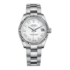 Rolex Datejust White Roman Dial Oyster Bracelet 18k White Gold Fluted Bezel 178274