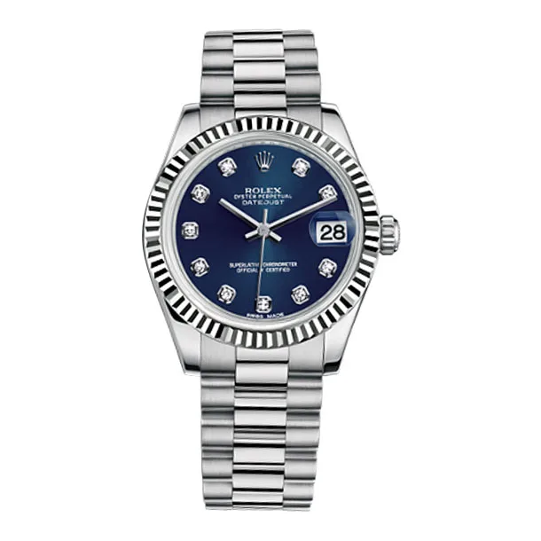 Rolex Ladies Watch Datejust 31Mm President White Gold Fluted Bezel
