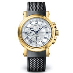 Breguet Marine Silver Dial Black Rubber 18kt Yellow Gold Men’s Watch