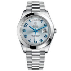 Rolex Day-Date II Blue Dial Platinum Case Automatic Mens Watch 218206BA