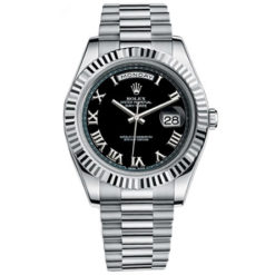 Rolex Watches - Day-Date II President White Gold - Fluted Bezel Black Dial 218239 bkrp