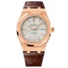 Audemars Piguet Royal Oak Self Winding Silver-Toned Dial 41Mm Pink Gold Leather Strap Watch 15400Or.oo.d088Cr.01