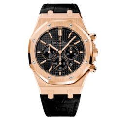 Audemars Piguet Royal Oak Chronograph Black Dial 41mm Pink Gold on Leather Strap Watch 26320OR.OO.D002CR.01