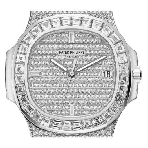 Patek Philippe Nautilus 18K White Gold Men`s Watch With Diamonds