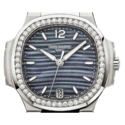 Patek Philippe Nautilus Blue Tinted Mother Of Pearl Dial Automatic Ladies Diamond Watch