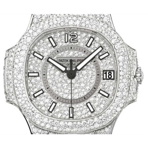 Patek Philippe 7021/1G-001 Nautilus Lady White Gold Full Pavé Diamonds