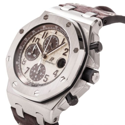 Audemars Piguet Royal Oak Offshore Ivory Dial Brown Alligator Leather Mens Watch