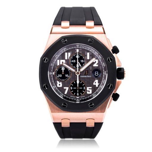 Audemars Piguet Black Dial 18Kt Rose Gold Black Rubber Chronograph Mens Watch 26178Ok.oo.d002Ca.01