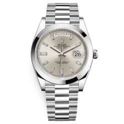 Rolex Day-Date 228206 Silver Baguette 40mm Platinum Mens Watch