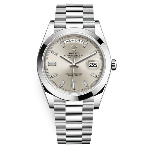 Rolex Day-Date 228206 Silver Baguette 40Mm Platinum Mens Watch