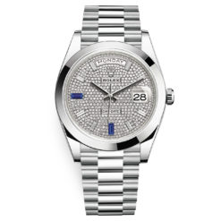 Rolex Day-Date 228206 Pave Baguette Sapphire 40mm Platinum Mens Watch