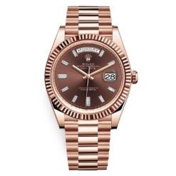 Rolex Day-Date 228235 Chocolate Baguette Index 40mm Everose Gold Mens Watch