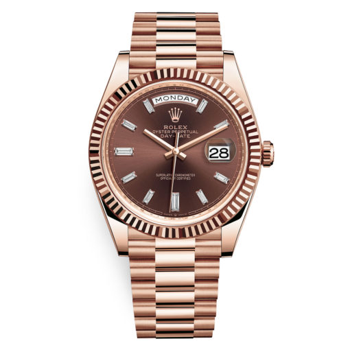 Rolex Day-Date 228235 Chocolate Baguette Index 40Mm Everose Gold Mens Watch