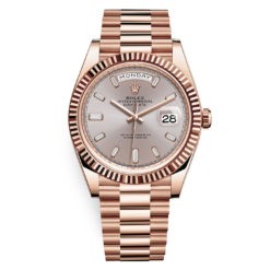 Rolex Day-Date 228235 Sundust Baguette Index 40mm Everose Gold Mens Watch