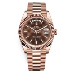 Rolex Day-Date 228235 Chocolate Diagonal Index 40mm Everose Gold Mens Watch