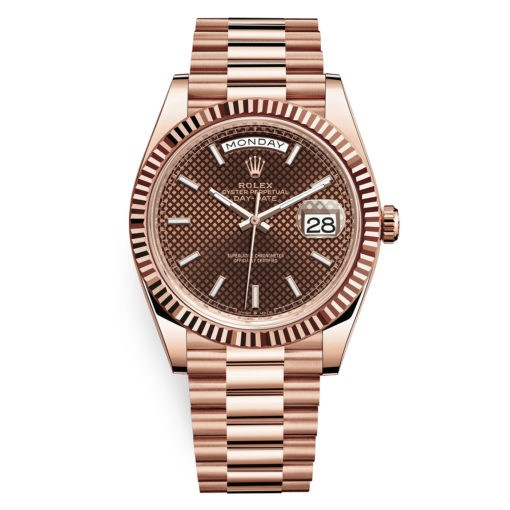 Rolex Day-Date 228235 Chocolate Diagonal Index 40Mm Everose Gold Mens Watch