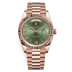 Rolex Day-Date 228235 Green Roman 40mm Everose Gold Mens Watch