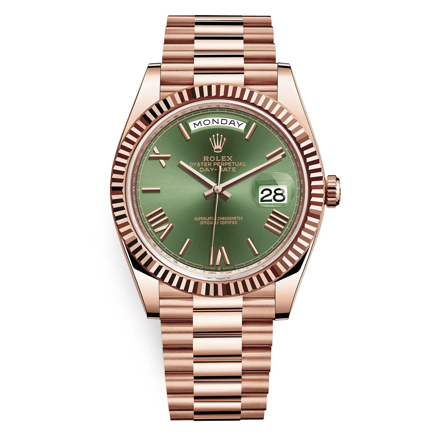 Rolex Day-Date 228235 Green Roman 40Mm Everose Gold Mens Watch
