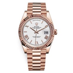 Rolex Day-Date 228235 White Roman 40mm Everose Gold Mens Watch