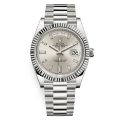 Rolex Day-Date 228239 Silver Baguette Dial 40mm White Gold Mens Watch