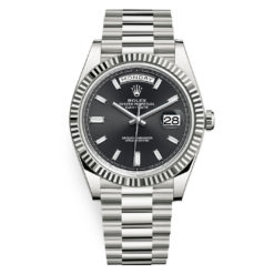 Rolex Day-Date 228239 Black Baguette Dial 40mm White Gold Mens Watch