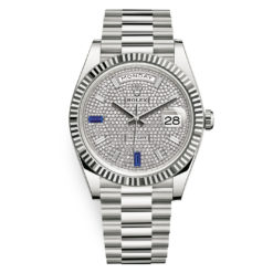 Rolex Day-Date 228239 Diamond Paved Baguette Diamond Dial 40mm White Gold Mens Watch