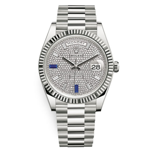 Rolex Day-Date 228239 Diamond Paved Baguette Diamond Dial 40Mm White Gold Mens Watch