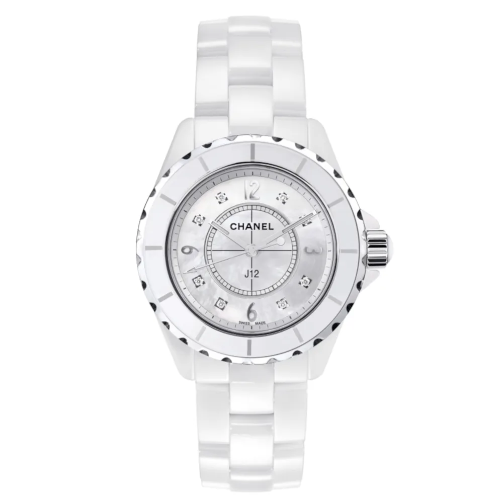 Chanelj12 White Ceramic Diamonds Quartz Ladies Watch H2422