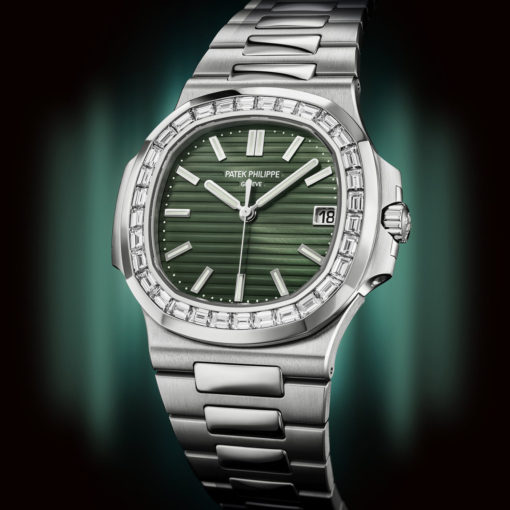 Patek Philippe 5711/1300A Nautilus Olive Green Dial Diamond Bezel Stainless Steel Watch