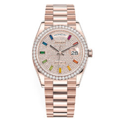 Rolex 128345RBR Day-Date 36mm Pave Rainbow Everose Gold Watch