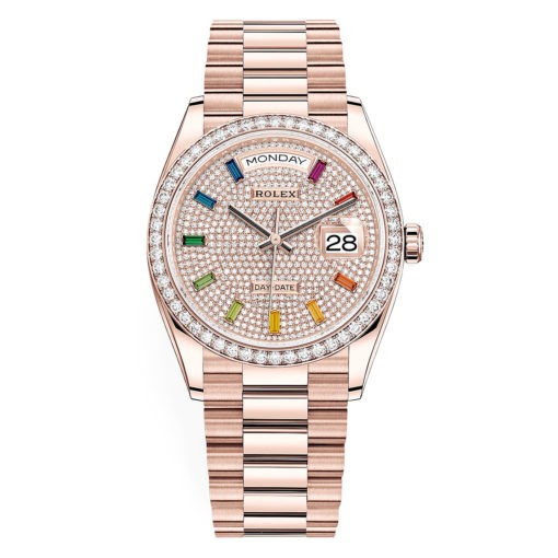 Rolex 128345Rbr Day-Date 36Mm Pave Rainbow Everose Gold Watch