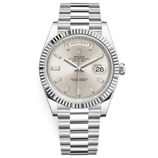 Rolex Day-Date 228236-0002 Silver Diamond Dial 40Mm Platinum Men'S Watch