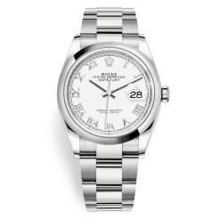 Rolex Datejust 126200 White Roman Oyster 36mm Stainless Steel Watch