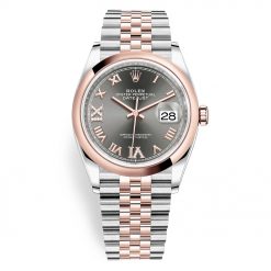 Rolex Datejust 126201 Dark Rhodium VI IX Roman Jubilee 36mm Stainless Steel and Rose Gold Ladies Watch