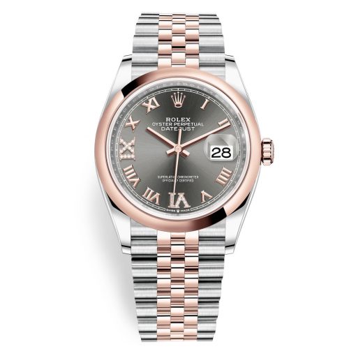 Rolex Datejust 126201 Dark Rhodium Vi Ix Roman Jubilee 36Mm Stainless Steel And Rose Gold Ladies Watch