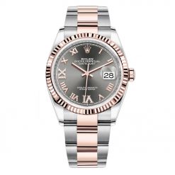 Rolex Datejust 126231 Dark Rhodium VI IX Roman Oyster 36mm Stainless Steel and Rose Gold Ladies Watch