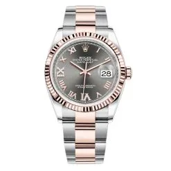 Rolex Datejust 126231 Dark Rhodium VI IX Roman Oyster 36mm Stainless Steel and Rose Gold Ladies Watch
