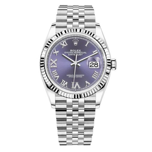 Rolex Datejust 126234 Aubergine Purple Roman Vi Ix Jubilee 36Mm Stainless Steel Midsize Watch