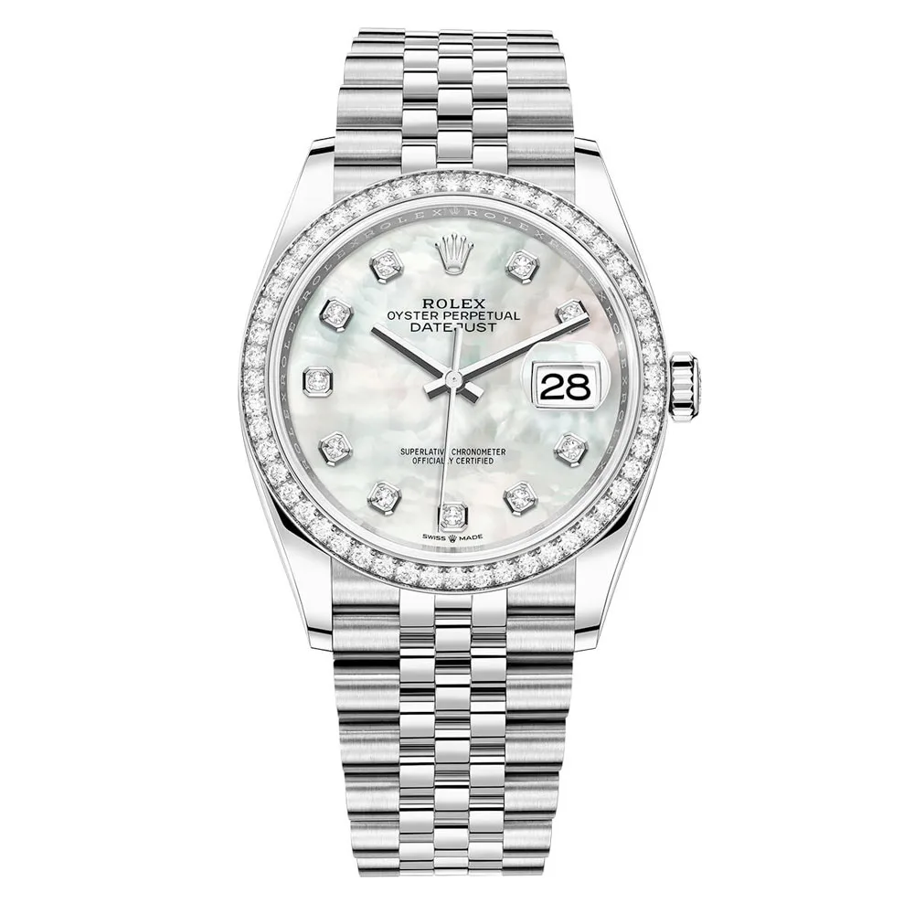 Rolex Datejust 126284Rbr White Mop Diamond Jubilee 36Mm Stainless Steel Midsize Watch