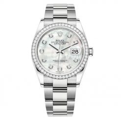 Rolex Datejust 126284rbr White MOP Diamond Oyster 36mm Steel Midsize Watch