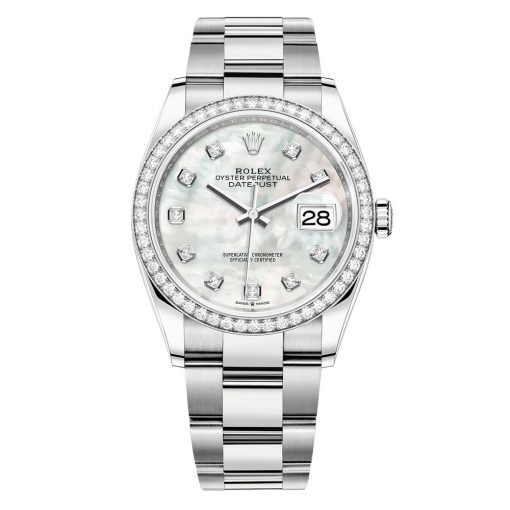 Rolex Datejust 126284Rbr White Mop Diamond Oyster 36Mm Steel Midsize Watch