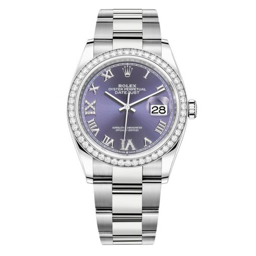 Rolex Datejust 126284Rbr Aubergine Roman Vi Ix Oyster 36Mm Steel Midsize Watch