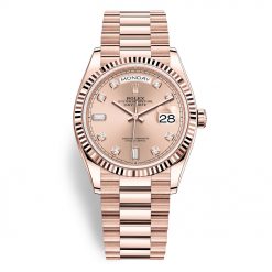 Rolex Day-Date 128235 Pink Diamond Dial 36mm Everose Gold Midsize Watch