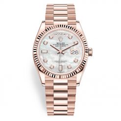 Rolex Day-Date 128235 MOP Diamond 36mm Everose Gold Midsize Watch