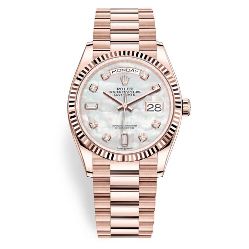 Rolex Day-Date 128235 Mop Diamond 36Mm Everose Gold Midsize Watch