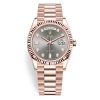 Rolex Day-Date 128235-0050 Rhodium Diamond Dial 36Mm Everose Gold Midsize Watch