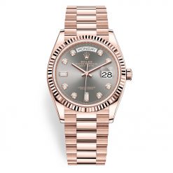 Rolex Day-Date 128235-0050 Rhodium Diamond Dial 36mm Everose Gold Midsize Watch